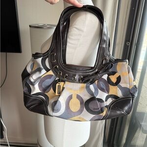 Coach Multicolor Circular Signature Shoulder Bag with Dark Brown Trim